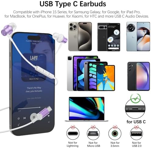 COOYA USB C Wired Earbuds – Premium Noise-Isolating In-Ear Headphones with Magnetic Comfort Design for Exceptional Sound Quality – Perfect Compatibility with i Phone 16 Pro Max, i Pad 10, Samsung S25 Ultra, and More – Ideal for Audiophiles Seeking Unmatched Audio Experience and Hands-Free Functionality