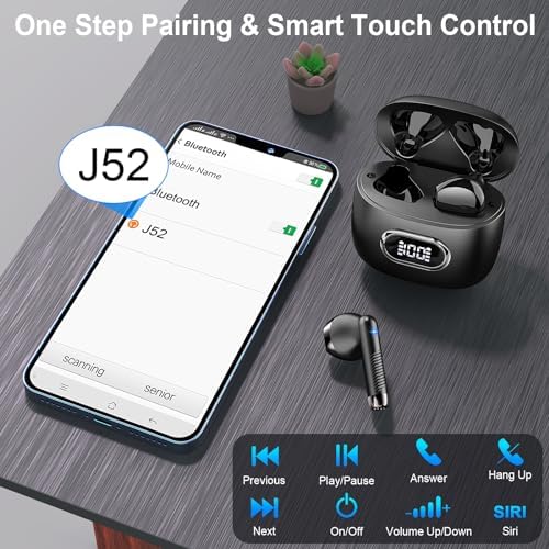 Revolutionary Wireless Earbuds with Bluetooth 5.3: IP7 Waterproof Noise Cancelling Technology, 42-Hour Playtime, and Superior Stereo Bass for Enhanced Audio Experience – Perfect for Active Lifestyles and Effortless Connectivity with Android & i OS Devices