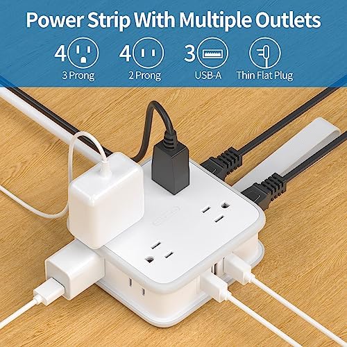 NTONPOWER 8-Outlet Flat Plug Power Strip with 45 W USB-C Fast Charging Port – Compact Multi-Device Extender with 5 ft Cord, Ideal for Home and Travel, Compatible with i Phone, Mac Book Pro, Tablets, and Samsung – Smart Design for Organized Charging Solutions