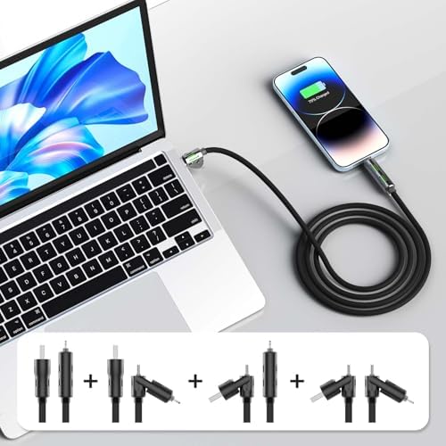 Ultimate 4-in-1 USB C Cable – 6 ft Multi-Device Charging Solution with 240 W Fast Charging, USB A/C to C & Lightning Compatibility, LED Indicator for Easy Use with i Phone 16/15/14 Pro, Mac Book, i Pad & Samsung Galaxy S25/S24 – Enhance Your Charging Experience with Durable Design and Optimal Flexibility