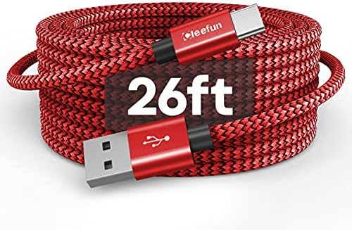 CLEEFUN 26 ft Long USB C Charging Cable – Premium Nylon Braided USB A 2.0 to Type C Cord for Fast Charging & Data Transfer, Ideal for PS5 Controller, Nintendo Switch, Galaxy Note, and USB-C Devices – Unmatched Durability and Flexibility