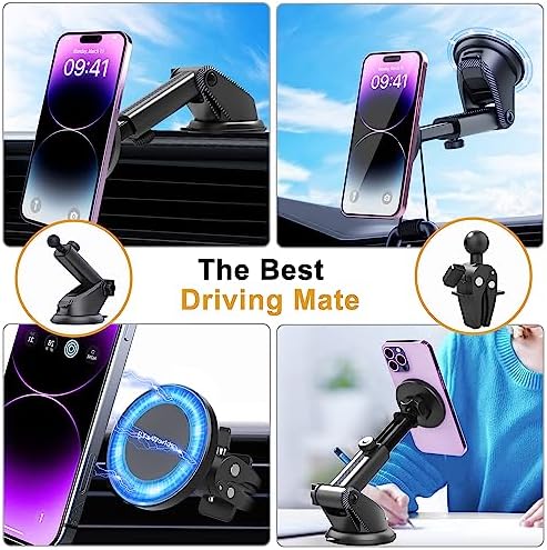 Mag Safe-Compatible Cup Holder Phone Mount – Ultra-Strong Magnetic Phone Holder with Flexible Gooseneck, Expandable Base for Secure Fit in Any Vehicle, Perfect for i Phone, Galaxy, and Pixel – Enhance Your Driving Safety and Convenience
