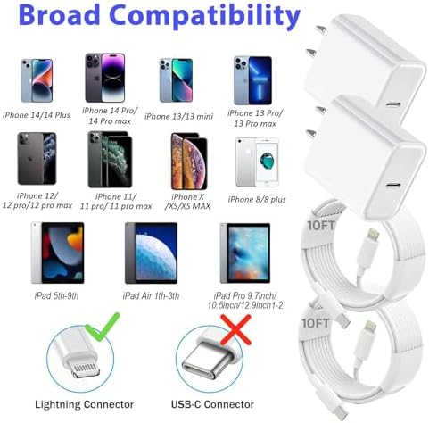 10 FT Apple MFi Certified Fast Charging Cable – Extra Long USB C to Lightning Connector for i Phone & i Pad – Rapid PD Power Delivery for Maximum Efficiency with i Phone 14 Pro Max/Plus, 13 Pro/Mini, 12, 11, X – Durable, Flexible, and Tangle-Free Design for Ultimate Charging Convenience