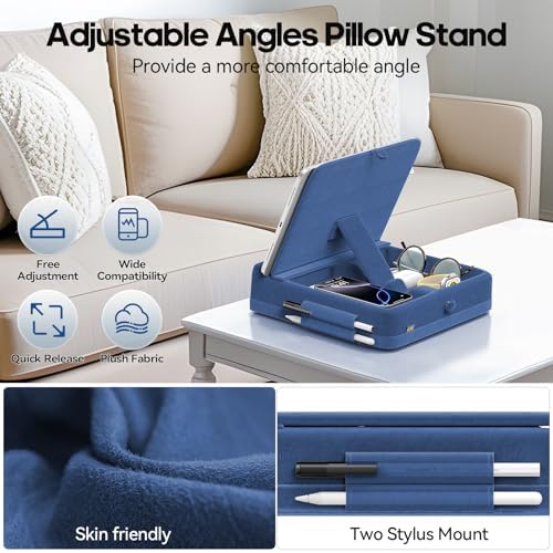 KDD Multifunctional Tablet Pillow Stand – Adjustable Foldable i Pad Holder for Bed, Lap, and Desk with Soft Pad Dock and Stylus Storage – Compatible with i Pad Pro (12.9, 10.5, 11), Air, Mini, Phones, and Books – Ultimate Comfort and Versatility for Hands-Free Use