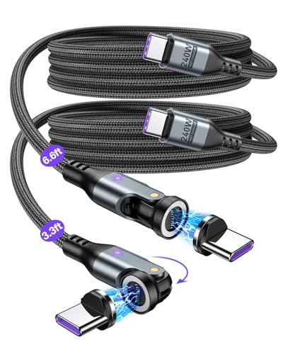 A.S Gen3 240 W USB C Magnetic Charging Cable – Fast Data Transfer & Enhanced Compatibility for i Phone 15, Mac Book, and i Pad | 3.3 ft & 6 ft Lengths | 360°/180° Rotating Magnetic Connector for Effortless Alignment and Durability