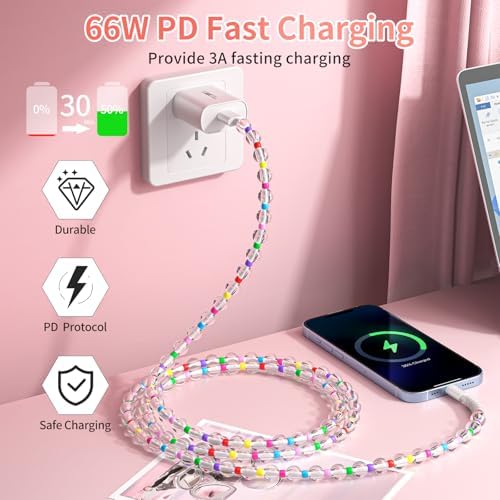 Aolcev 66 W Beaded Lightning Charging Cable – 6.6 FT MFi Certified USB A Charger for i Phone 14/13/12/11 Pro Max & i Pad – Fast Charging, Durable Design, Perfect for Home & On-the-Go Power Needs