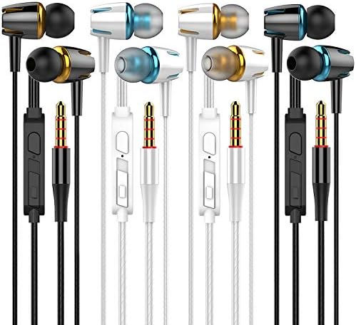 YNR 4-Pack Wired Earbuds with Integrated Microphone & Volume Control – Noise-Isolating In-Ear Headphones for i Phone, i Pad, Samsung & Google Devices (Black & White) – Perfect for School, Work, and Leisure Activities
