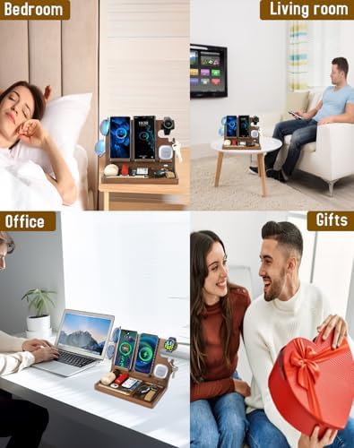 Eco-Friendly Wireless Charging Station for Samsung Devices – Dual Phone Charger, Galaxy Watch & Buds Dock with Elegant Wood Design – Nightstand Organizer & Desk Tray for Stylish Men – Quick Charge & Clutter-Free Convenience
