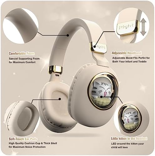 Enchanting Pink Cat Ear Bluetooth Headphones for Kids – Fun Noise-Cancelling Over-Ear Design with LED Lights, Ultimate Comfort for School, Travel, and Everyday Adventures – Elevate Young Music Experiences with Superior Sound Quality and Playful Style