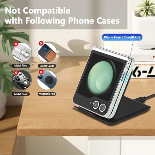 Portable 2-in-1 Fast Charging Station for Samsung Galaxy Z Flip Series – Foldable Wireless Charger with Enhanced Compatibility for Galaxy S, Note, and Watch – Ideal Travel Companion with Adapter Included – Sleek Black Design for Effortless Power on the Go