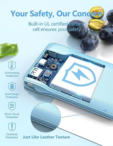 Ultra-Slim 10000 m Ah Portable Charger with Integrated Dual Cables – Fast Charging Power Bank for Android & i OS Devices – Compact Travel Essential with USB-C In/Out for Ultimate Convenience and Enhanced Compatibility