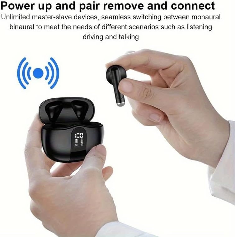 Advanced Bluetooth 5.4 Wireless Earbuds with LED Display – Ergonomic Half In-Ear Design for Ultimate Comfort, 24-Hour Playtime, User-Friendly Touch Controls, and Rapid USB-C Charging – Sleek Black Aesthetic for Exceptional Sound Quality and Daily Versatility