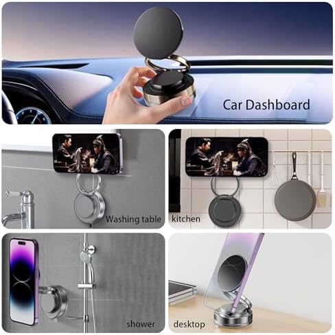 360° Rotation Magnetic Phone Mount With Vacuum Suction & Foldable Design , Hands-Free Car/Bathroom/Yoga Wall/Kitchen Mount | Compatible with MagSafe & All Smartphones – Ideal for TikTok/ASMR Creators – Enhanced Compatibility and Speed