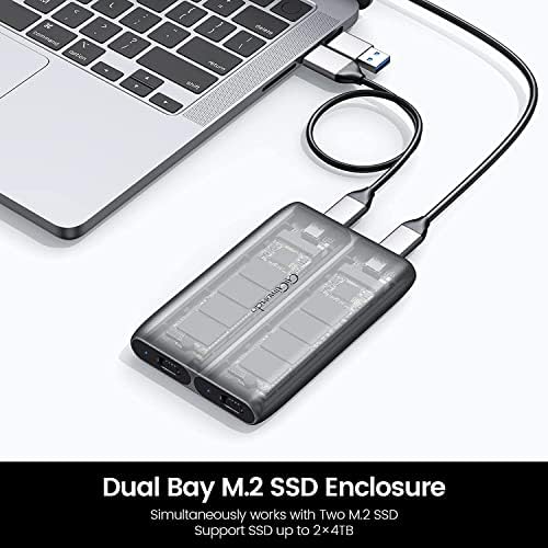 Dual-Bay M.2 SSD Enclosure for High-Speed Data Transfer – 10 Gbps NVMe & 6 Gbps SATA Compatibility, Tool-Free Aluminum Caddy for 2280/2260/2242/2230 SSDs, UASP Support, Sleek Grey Design – Perfect Solution for Professionals and Tech Enthusiasts