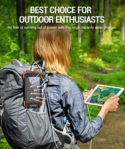 Ultimate BLAVOR Solar Charger Power Bank – 10,000 m Ah Portable Wireless Battery Pack with 20 W Fast Charging, USB-C Compatibility, Solar Panel for Sustainable Energy, and Dual Flashlight for Outdoor Adventures – Essential Gear for Campers and Hikers