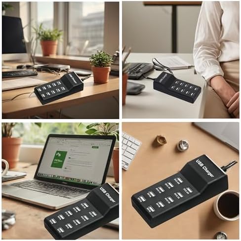 10-Port USB Charging Station – Fast Charging Dock with 6 USB-A & 4 USB-C Ports for Phones, Tablets, and Smartwatches – Sleek White Multi-Device Charger for Home and Office Efficiency