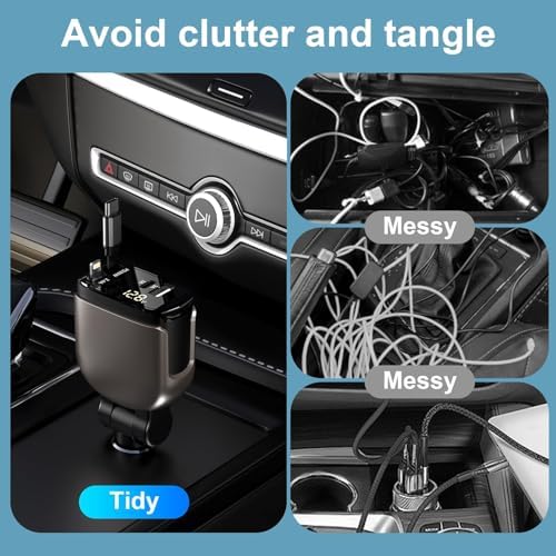 Ultimate Retractable 4-in-1 Car Charger – Fast Charging Solution with 2.6 ft Cable, Dual USB-C & Phone Compatibility for i Phone 16/15 Pro Max, Galaxy, Pixel – Essential Travel Accessory for Multi-Device Power Needs
