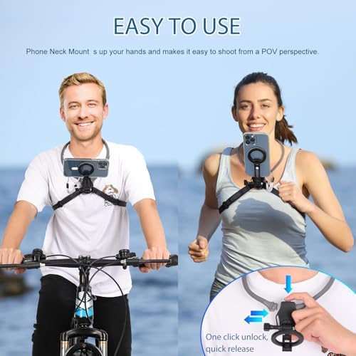 Revolutionary Magnetic Neck Mount for Smartphones – Ultimate POV Phone Holder with Anti-Vibration Chest Strap for Seamless Filming, Compatible with i Phone 12 to 16 Series – Lightweight, Adjustable Comfort for Vloggers and Adventurers