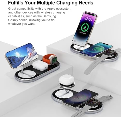 Sleek 3-in-1 Magnetic Charging Station for Apple Devices – Fast Mag-Safe Wireless Charger Stand for i Phone 16/15/14/13/12, Apple Watch, and Air Pods – Elegant Golden Design with Enhanced Compatibility and Safety Features