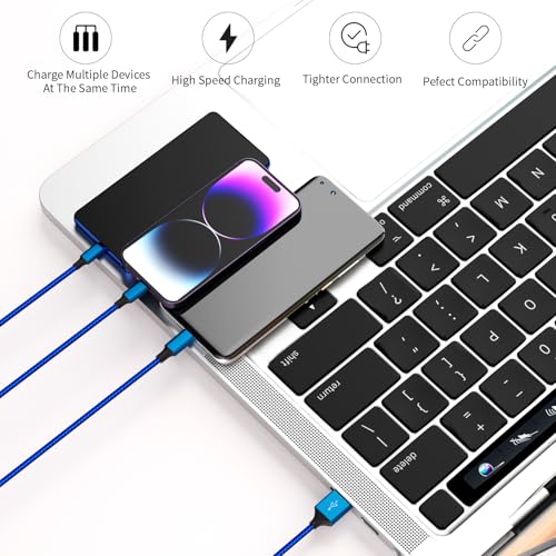 240 W 4-in-1 USB C Charging Cable – 6 FT Multi-Device Power Solution with LED Indicator for i Phone 16/15/14 Pro, Mac, i Pad, Samsung S25/S24 – Fast Charging Compatibility, Durable Design for Home & Travel