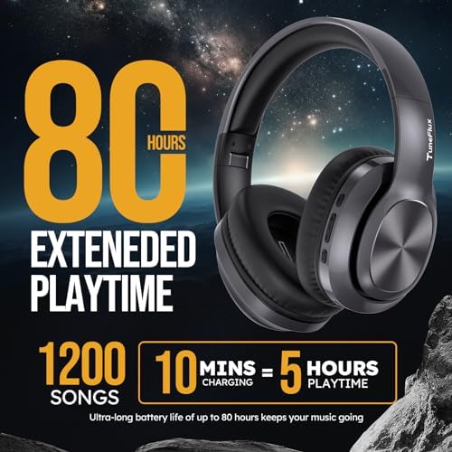 Elevate Your Listening Experience with Tune Flux Rose Gold Over-Ear Wireless Bluetooth Headphones – 80-Hour Battery Life, Deep Bass Hi-Fi Sound, and Custom Dual EQ Modes for Personal Audio – Stylish Foldable Design Perfect for On-the-Go Use with Smartphones and PCs