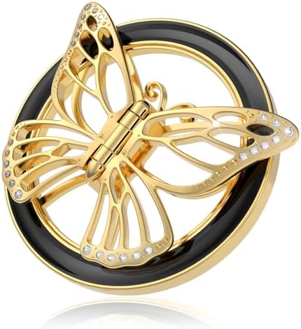 Transform Your Mobile Experience with the Chic Magnetic Phone Grip for Mag Safe – Stylish Butterfly Design in Rose Gold and White, Featuring Versatile Kickstand and Universal Adapter Ring for Enhanced Functionality and Secure Hold