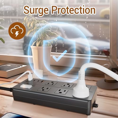 VNJ Outdoor Power Strip: 8 AC Outlets & 4 Fast USB Ports, IPX6 Waterproof Surge Protector with Safety Lock for Secure Connections, ETL-Certified 15 FT Extension Cord – Ideal for Home, Garden, and Commercial Applications