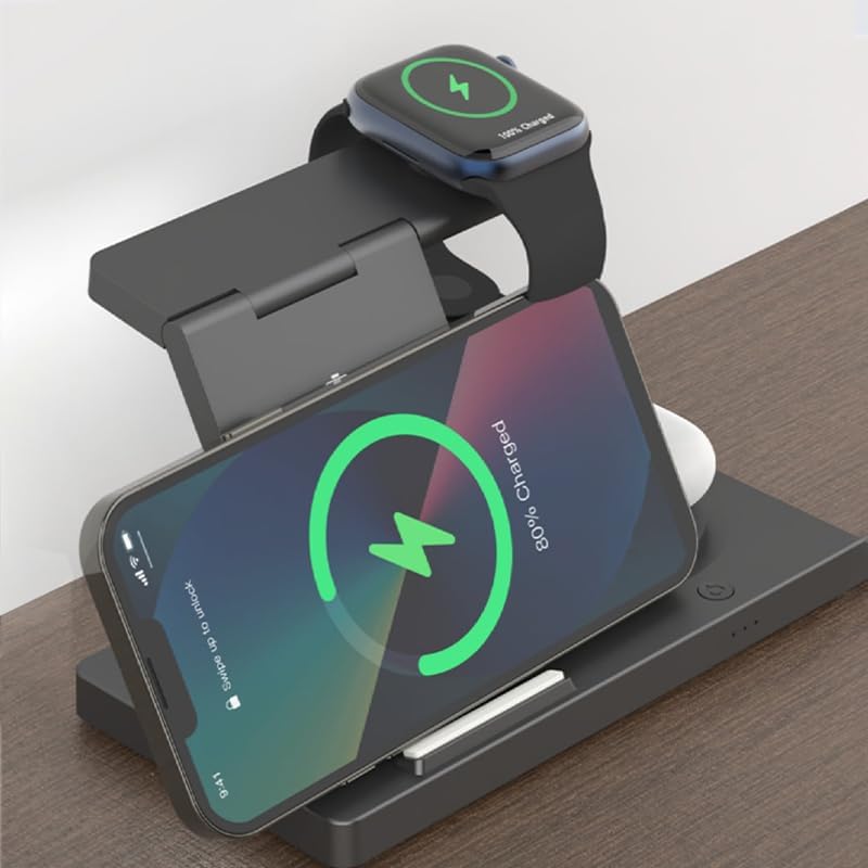 Revolutionary 5-in-1 Foldable Wireless Charging Station for i Phone 16-11, Apple Watch Series 10-5, and Samsung Galaxy Watch – Ultimate Fast Charge Dock for Air Pods Pro and Seamless Device Management on the Go