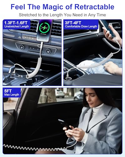 Versatile 2-in-1 Coiled Pink Charger Cable – USB to Lightning & USB-C for Fast Charging & Data Transfer, Compatible with i Phone 11-16 & Android Devices, Supports Apple Car Play & Android Auto, Stylish & Durable Design for Effortless Connectivity