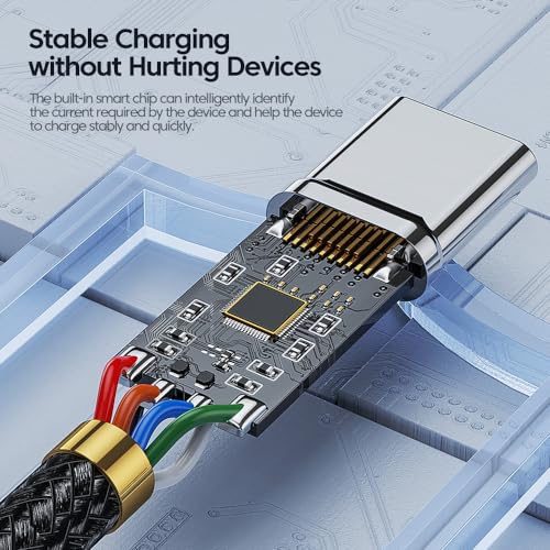 Ultra-Fast 100 W USB A to C Braided Charging Cable – 3.3 ft Durable USB to USB C Connector for i Phone 15, Android Devices, and i Pads – High-Speed Data Transfer with Stylish Blue Metal Ends for Enhanced Compatibility