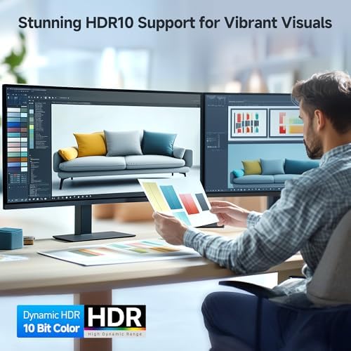 Maximize Your Multitasking Potential with the Cable Matters 4 K Quad Display USB-C MST Adapter – Achieve Stunning 8 K@60 Hz Visuals or Connect Four 4 K@60 Hz Monitors Seamlessly, Thunderbolt 4 Ready for Peak Performance, Plus 140 W Power Delivery for Continuous Efficiency – Ideal for Designers, Gamers, and Business Professionals