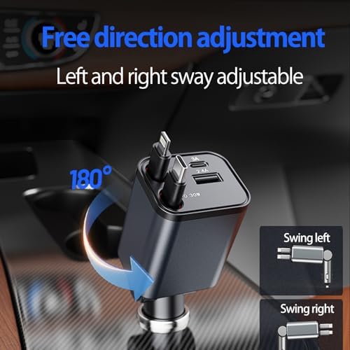 Compact 87 W Retractable Car Charger for i Phone 16 – Fast Charging USB-C Adapter for Road Trips and Daily Commutes, Essential Travel Accessory for Men and Women, Superior Compatibility and Safety Features