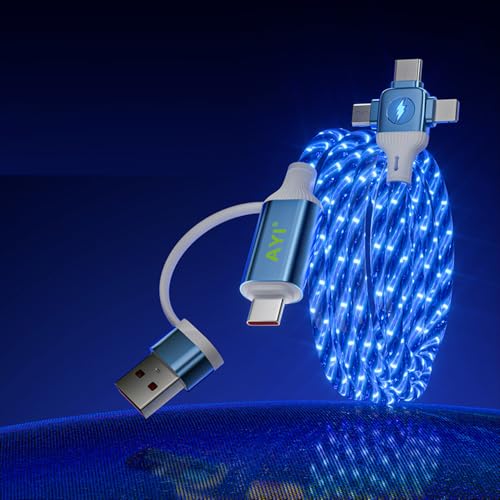 AYI 6-in-1 Universal Multi-Port Charger: Fast PD Charging Cable with USB A/Type C, Lighted Current Indicator, and Enhanced Device Compatibility for Smartphones, Laptops, and Tablets – Compact, Durable, and Travel-Friendly Solution