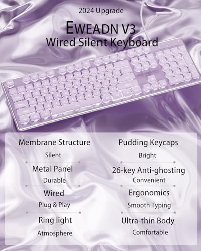Transform Your Typing Experience with the EWEADN GX710 S White Backlit Wired USB Keyboard – Ergonomic, Quiet, and Crafted for Performance! Ideal for Gamers and Professionals, Featuring Elegant Metal Panel and Pudding Keycaps for Sleek Style. Enjoy Effortless Plug-and-Play Setup and Perfect Compatibility with Windows PCs and Laptops. Illuminate Your Workspace with Brilliant White LED Backlighting for Enhanced Visibility in Low Light. Durable Design Ensures Longevity, While Whisper-Quiet Keystrokes Create a Focused Environment. Upgrade Your Productivity and Comfort Today with this Full-Size, Modern Keyboard – The Ultimate Choice for Efficient Typing, Gaming, and Everyday Use!