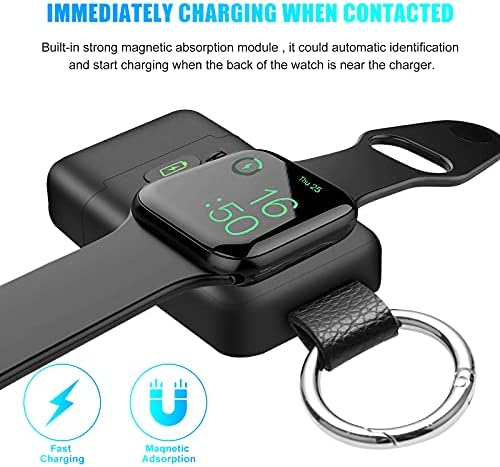 Compact Magnetic Wireless Power Bank for Apple Watch – HUOTO 1400 m Ah Travel Charger with Keychain Attachment for Series 9/8/7/6/SE/5/4/3/2/1/UItra/UItra 2 – Fast, Reliable Charging On-the-Go