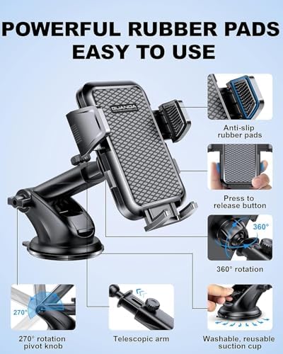 Versatile 3-in-1 Car Phone Holder: Ultra-Stable Suction Mount for Windshield, Dashboard, and Desk – Hands-Free Smartphone Stand Compatible with i Phone & Samsung – Optimal Viewing & Safe Navigation Accessory for Drivers