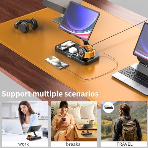 Ultimate 6-in-1 Magnetic Wireless Charging Station for Samsung Devices – Multi-Device Charger Dock with Night Light & Alarm Clock for Galaxy S25/S24/S23/Note 20/Fold7/Flip7, Galaxy Watch 7/6/5 Pro/Ultra, Galaxy Buds & Tablets – Portable & Fast Charging Solution for Home & Travel