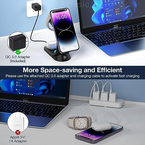 Revolutionize Your Charging Experience with the 4-in-1 Magnetic Wireless Charger for Apple Devices – Fast Charge Your i Phone 16/15/14/13/12 Series (Pro, Max), i Watch (Series 2-9), and Air Pods with Integrated RGB LED Night Light – Optimal Compatibility and Advanced Power Delivery