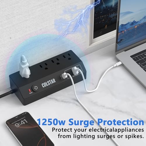 Revolutionize Your Workspace with the Desk Clamp Power Strip Featuring 4 AC Outlets and 4 USB Ports, Including PD 20 W Fast Charging – 10 FT Extension Cord for Ultimate Flexibility, Surge Protection, and Sleek Design for Office Efficiency in White