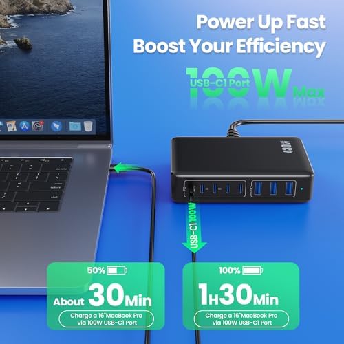 Power Up in Style: 300 W Ga N IV 8-Port USB-C Charging Hub – Fast PD 100 W Charger for Mac Book, i Phone 16/15/14, and Galaxy Devices – Ultimate Compact Charging Solution for Home and Travel Efficiency – Multi-Device Compatibility with Rapid Charging Capability – Engineered for Professionals and Tech Enthusiasts – Stay Powered Anywhere with This Versatile Charging Station