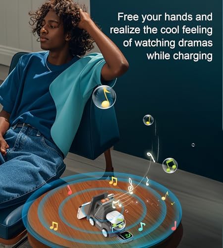Forklift-Style 4-in-1 Wireless Charging Station with Bluetooth Speaker – Fast Charging Hub for i Phone 16/15/14/13 Pro Max, Apple Watch, Air Pods & Android Devices – Premium Sound & Compact Travel Design for Seamless Audio Streaming & Device Safety