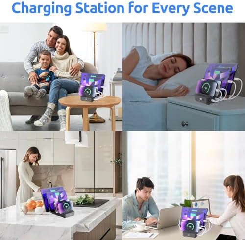 Purple 4-Port Fast Charging Station – Multi-Device USB Organizer Dock for i Phones, i Pads, Kindle Tablets, and More – Efficient Power Management with Enhanced Safety Features and Sleek Design for Home and Office Use