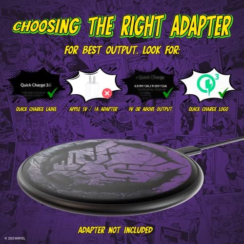 Marvel Avengers Black Panther 10 W Wireless Charging Pad – Sleek Qi-Compatible Station with LED Indicator for All Devices – Ultimate Gift for Marvel Fans and Black Panther Enthusiasts – Fast Charging and Stylish Design for Home or Travel Use – Official Marvel Merchandise