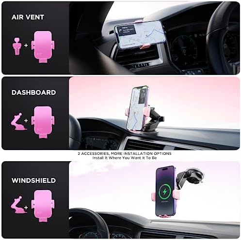 High-Speed Wireless Car Charger with Auto-Clamping Phone Mount and RGB Backlight – 15 W Qi-Compatible Charging for i Phone 15, 14, 13, 12 Mini, Pro Max, 11, XR, X, Samsung Galaxy S23 Ultra, S22, S21+ – Sleek Silver Design for Enhanced Aesthetics and Safety on the Road