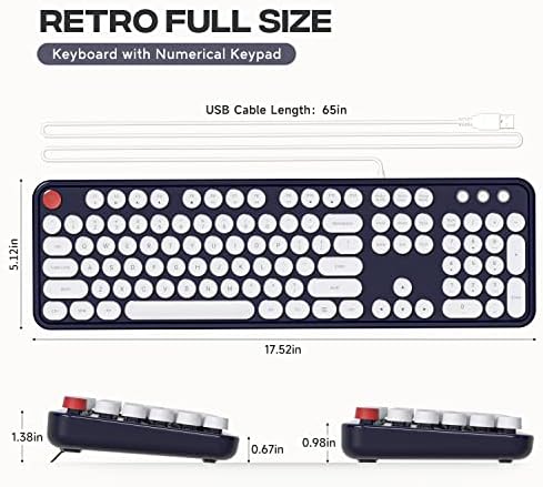 Retro-Inspired Full Size Typewriter Keyboard with Number Pad – Wired USB Keyboards for Windows 7, 8, 10, 11 | Enhance Your Typing Experience with Classic Charm and Modern Efficiency | Perfect for Home and Office Use