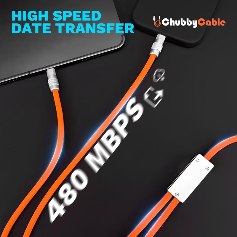 Chubbycable High-Speed 2-in-1 USB C Charging Cable – 100 W Versatile Power Solution for USB-C & USB-A Devices, 4.2 FT Durable Silicone Design in Chic Blue for Effortless Charging & Rapid Data Transfer at Home, Office, or On-the-Go