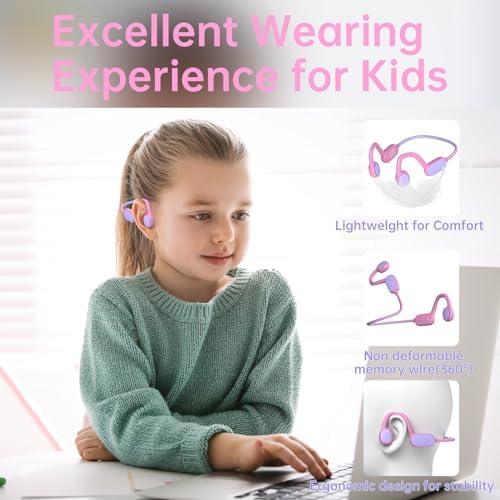 Revolutionary Bluetooth 5.2 Kids Headphones – Safe 85 d B Volume Limiting with Open Ear Design, IPX5 Waterproof for All Adventures, 20 Hours Playtime, Superior Stereo Sound with Built-in Mic – Perfect for School & Playtime in Chic Pink