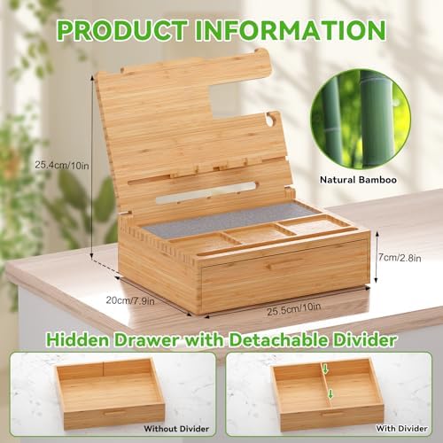 Pezin & Hulin Wooden Nightstand Organizer, Ideal Gifts for Men, Desktop Bamboo Phone Docking Station Box, with Large Drawer, Multi-Device Charging Stand, for Birthday Son Boyfriend Him -Natural – Enhanced Compatibility and Speed