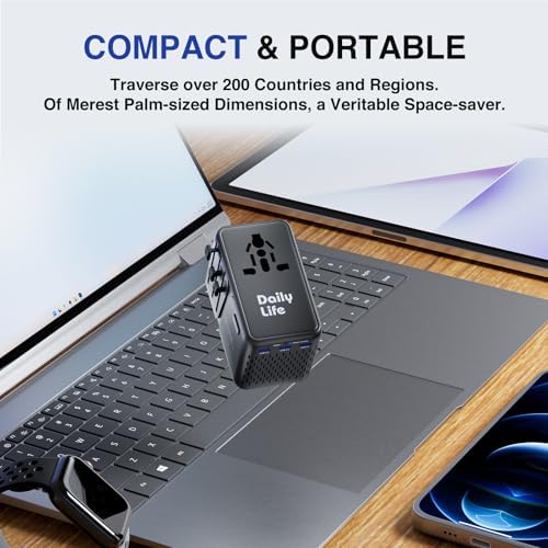 Compact 220 V to 110 V Power Converter with 4-Port USB Charging Hub – Essential Multi-Region Travel Adapter for Seamless Global Connectivity – Lightweight and Stylish White Design for US, UK, EU, and AU Travelers – Enhanced Safety Features for Device Protection