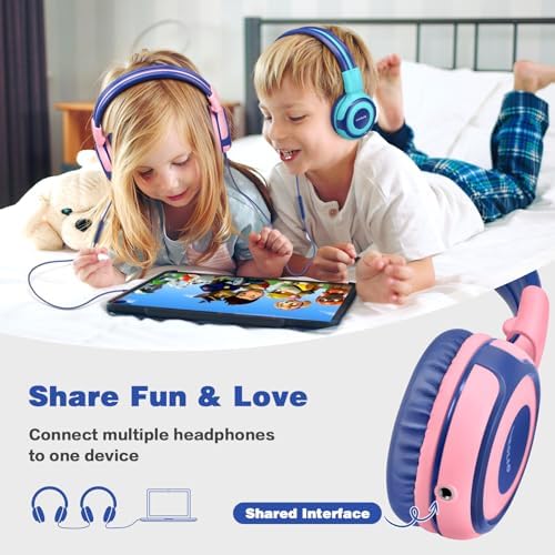 Chic Pink SIMOLIO Kids Headphones with Microphone – Volume-Limited Wired Design for Safe Listening – Adjustable Sound Levels (75/85/94 d B) for Hearing Protection – Perfect for School, Travel, and Home Use – Durable and Comfortable Fit for Active Young Listeners – Compatible with Smartphones & Tablets for Versatile Use